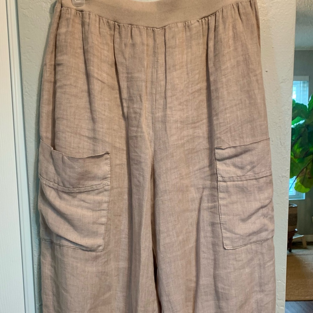 Tempo Paris Loose Linen Tan Pants